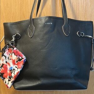 Lodis Black Tote with Floral Accent Pouch NWOT